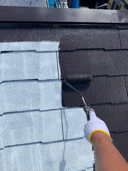 福岡県柳川市　M様邸　屋根塗装工事　スレート屋根　中塗り塗装